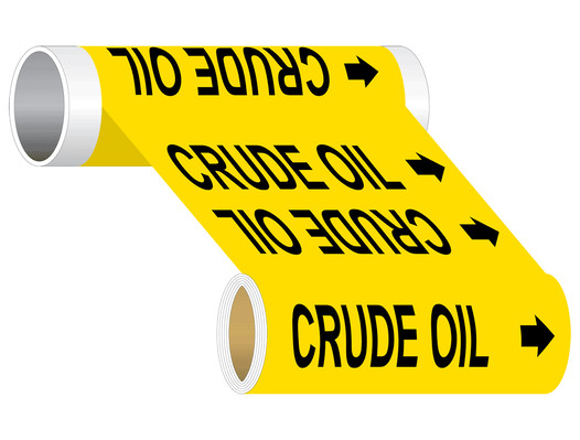 ASME A13.1 Crude Oil Black On Yellow Wide Pipe Label