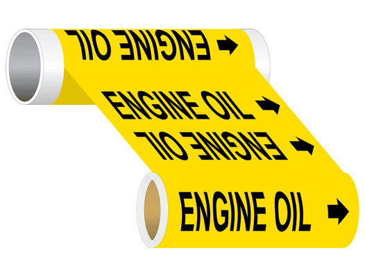ASME A13.1 Engine Oil Black On Yellow Wide Pipe Label PIPE-23425_WideRoll_Black_on_Yellow