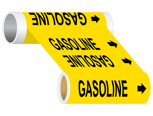 ASME A13.1 Gasoline Wide Pipe Label PIPE-23525_WideRoll_Black_on_Yellow