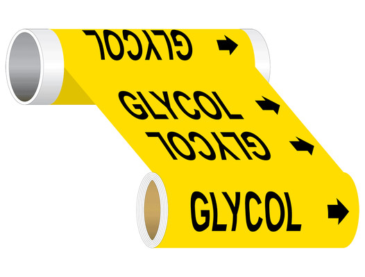 ASME A13.1 Glycol Wide Pipe Label PIPE-23530_WideRoll_Black_on_Yellow