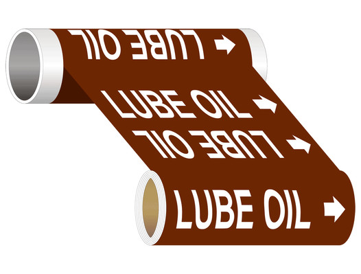 ASME A13.1 Lube Oil Wide Pipe Label PIPE-23845_WideRoll_White_on_Brown
