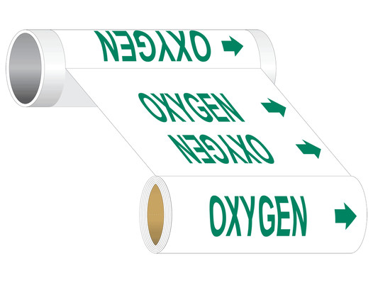 ASME-A13.1 Oxygen Wide Pipe Label PIPE-23960_WideRoll_Green_on_White
