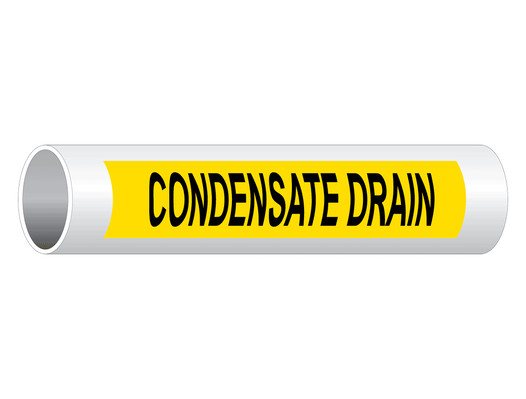 ASME A13.1 Condensate Drain Black On Yellow Pipe Label PIPE-23250_Black_on_Yellow