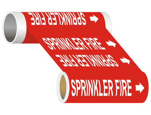 ASME A13.1 Sprinkler Fire Wide Pipe Label PIPE-24240_WideRoll_White_on_Red