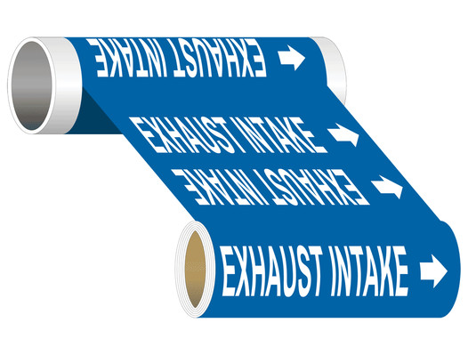 ASME-A13.1 Exhaust Intake White On Blue Wide Pipe Label PIPE-23440_WideRoll_White_on_Blue