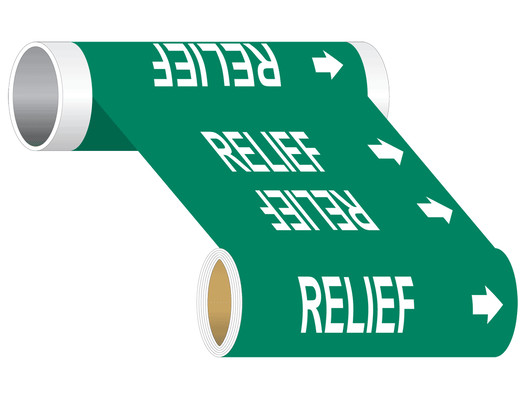 ASME-A13.1 Relief Wide Pipe Label PIPE-24105_WideRoll_White_on_Green