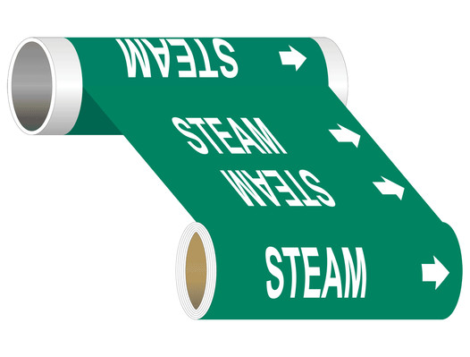 ASME A13.1 Steam Wide Pipe Label PIPE-24250_WideRoll_White_on_Green