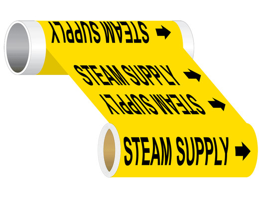 ASME A13.1 Steam Supply Wide Pipe Label PIPE-24260_WideRoll_Black_on_Yellow