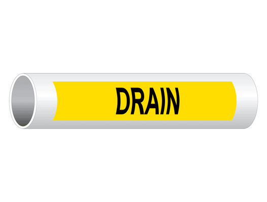 ASME A13.1 Drain Black On Yellow Pipe Label