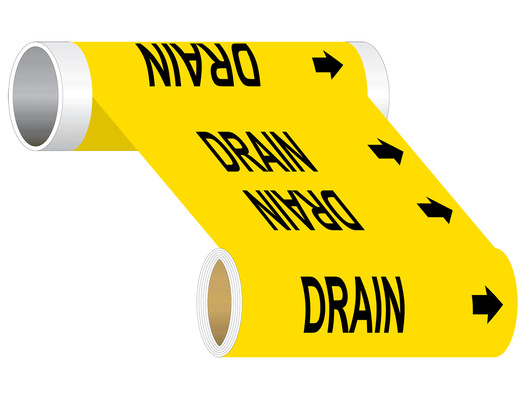 ASME A13.1 Drain Black On Yellow Wide Pipe Label