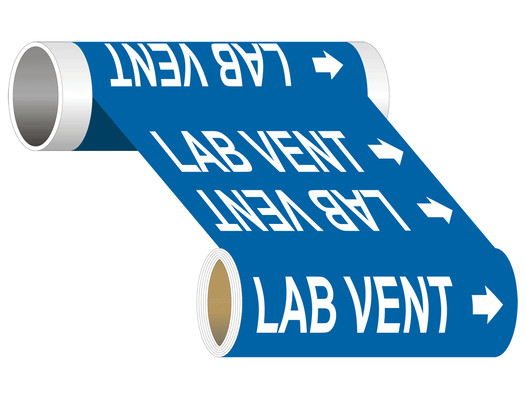 ASME A13.1 Lab Vent Wide Pipe Label PIPE-23790_WideRoll_White_on_Blue