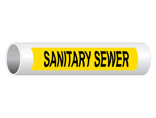 ASME A13.1 Sanitary Sewer Pipe Label PIPE-24145_Black_on_Yellow