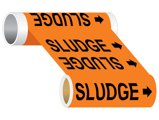 ASME A13.1 Sludge Wide Pipe Label PIPE-24190_WideRoll_Black_on_Orange