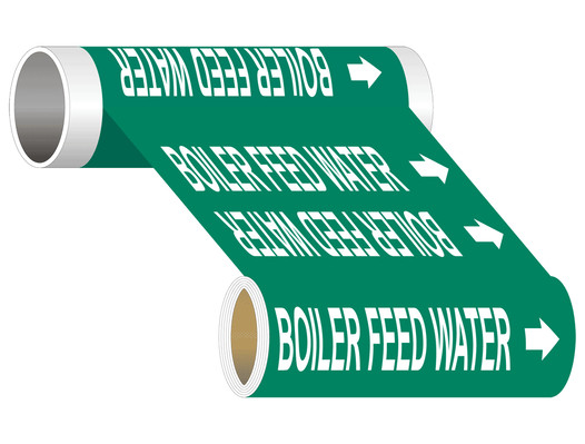 ASME A13.1 Boiler Feed Water Wide Pipe Label PIPE-23130_WideRoll_White_on_Green