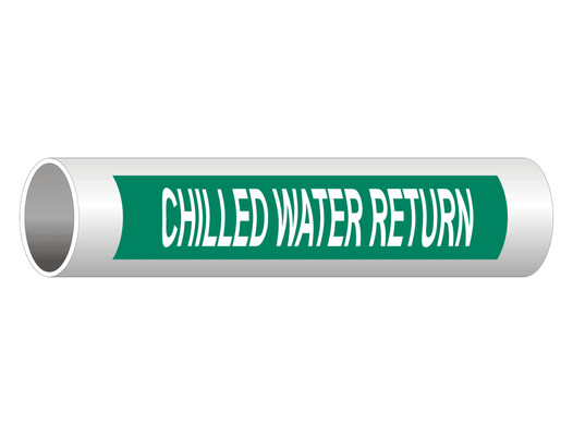 ASME A13.1 Chilled Water Return Pipe Label PIPE-23185_White_on_Green