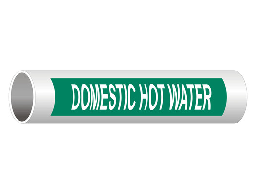 ASME A13.1 Domestic Hot Water Pipe Label PIPE-23375_White_on_Green