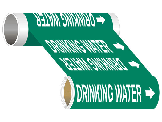 ASME A13.1 Drinking Water Wide Pipe Label PIPE-23400_WideRoll_White_on_Green