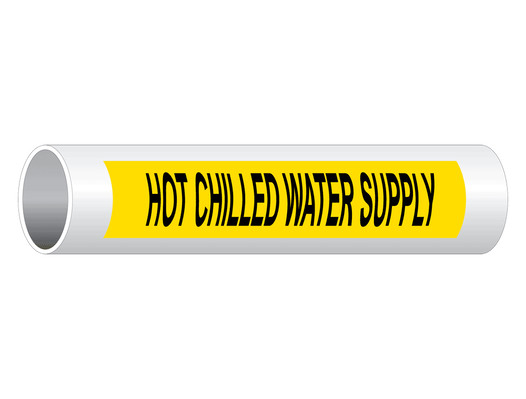 ASME A13.1 Hot Chilled Water Supply Pipe Label PIPE-23650_Black_on_Yellow
