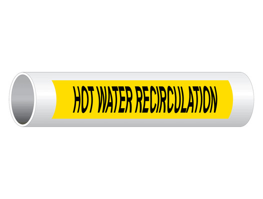 ASME A13.1 Hot Water Recirculation Pipe Label PIPE-23665_Black_on_Yellow