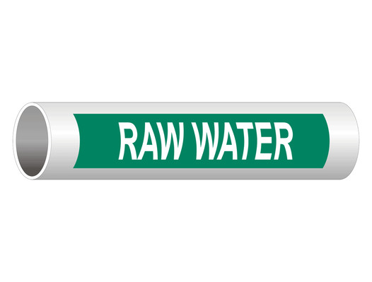 ASME A13.1 Raw Water Pipe Label PIPE-24050_White_on_Green