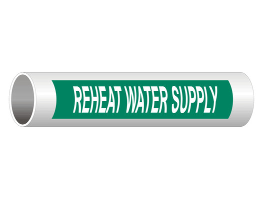 ASME A13.1 Reheat Water Supply Pipe Label PIPE-24100_White_on_Green