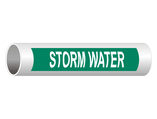 ASME A13.1 Storm Water Pipe Label PIPE-24275_White_on_Green