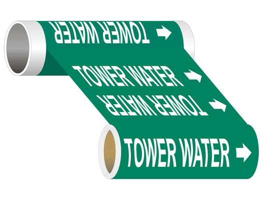 ASME A13.1 Tower Water Wide Pipe Label PIPE-24330_WideRoll_White_on_Green