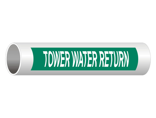 ASME A13.1 Tower Water Return Pipe Label PIPE-24335_White_on_Green
