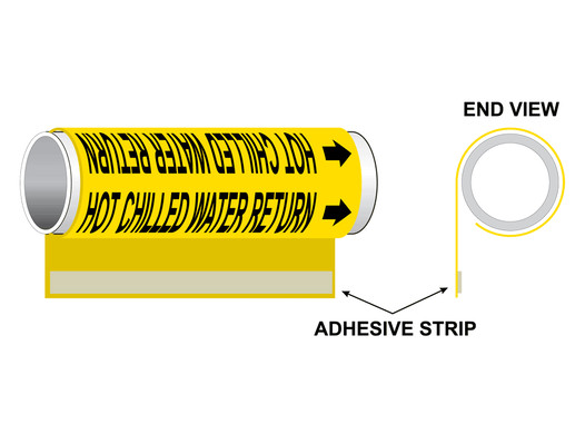 ASME A13.1 Hot Chilled Water Return Plastic Pipe Wrap PIPE-23645_WRAP_Black_on_Yellow