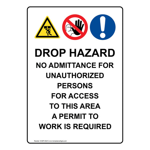Portrait Drop Hazard No Admittance Sign With Symbol NHEP-25272