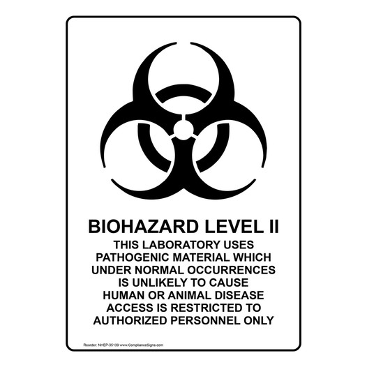 Portrait Biohazard Level II This Sign With Symbol NHEP-35139