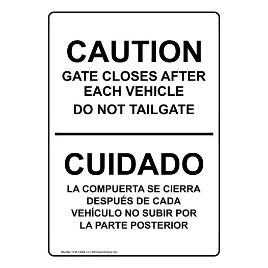 Caution Gate Closes Bilingual Sign NHB-14384