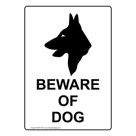 Portrait Beware Of Dog Sign With Symbol NHEP-16707