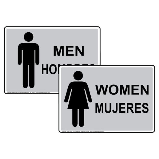 Silver MEN HOMBRES + WOMEN MUJERES Sign Set for Amazon