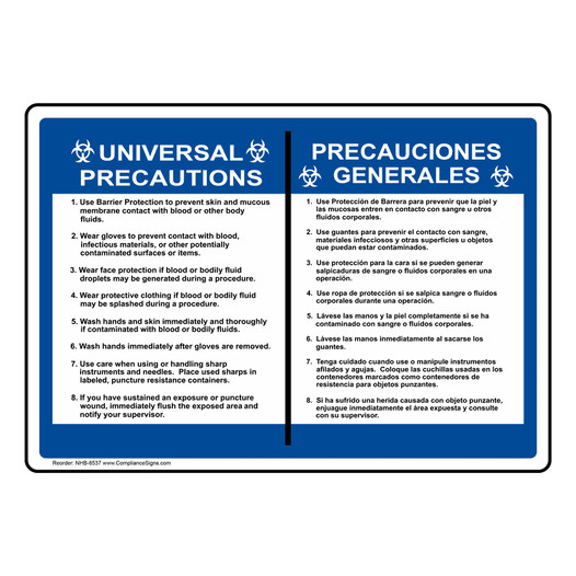 Universal Precautions Bilingual Sign for Hazmat NHB-8537