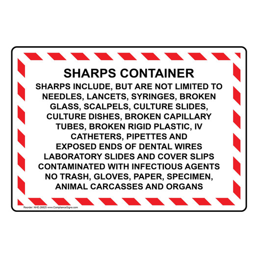 Sharps Container Sharps Include, But Are Not Sign NHE-26825