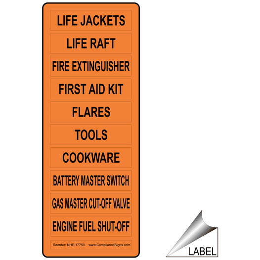 Life Jackets Raft Flares Cut-Off Engine Fuel Shut-Off Label NHE-17750