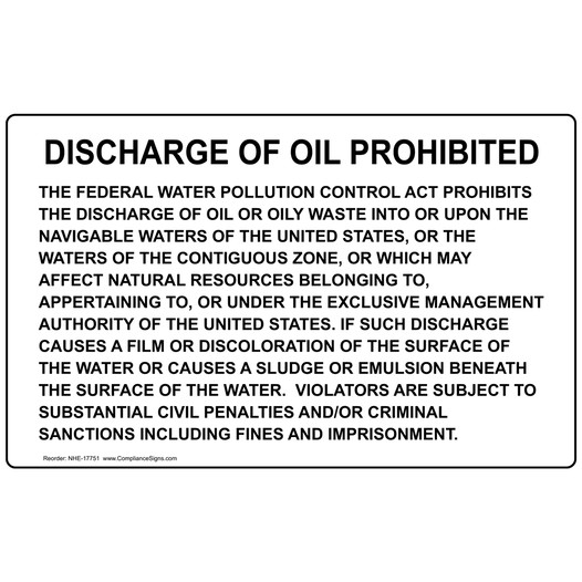 Discharge Of Oil Prohibited Sign NHE-17751