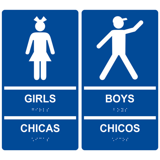 Blue ADA Braille Girls Chicas + Boys Chicos Sign Set for Amazon