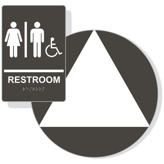 White on Charcoal Gray California Title 24 Accessible Unisex Restroom Sign Set - CS277865