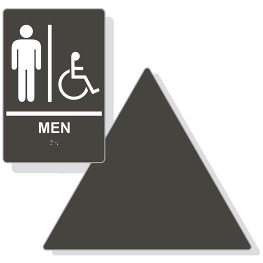 White on Charcoal Gray California Title 24 Accessible Men's Restroom Sign Set CS764783