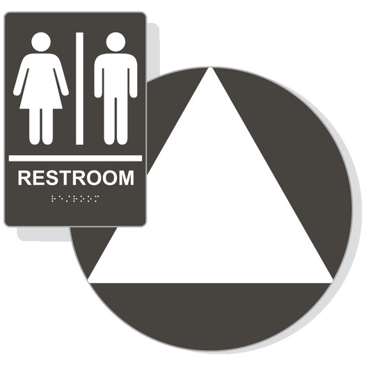 White on Charcoal Gray California Title 24 Unisex Restroom Sign Set, 12 in. + 9x6 in. Acrylic