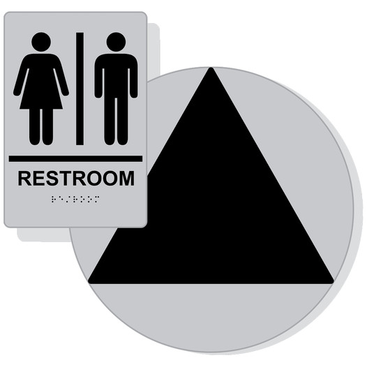 Black on Silver California Title 24 Unisex Restroom Sign Set RRE-110_DCT_Title24Set_Black_on_Silver
