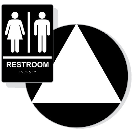 White on Black California Title 24 Unisex Restroom Sign Set RRE-110_DCT_Title24Set_White_on_Black
