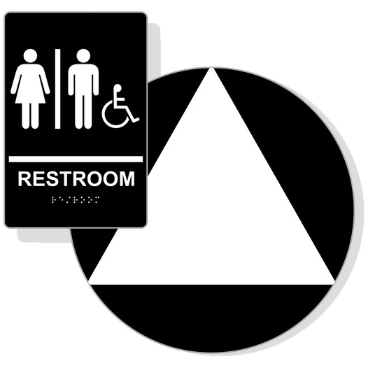 White on Black California Title 24 Accessible Unisex Restroom Sign Set RRE-120_DCT_Title24Set_White_on_Black