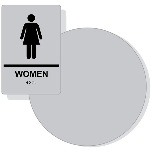 Silver on Black California Title 24 Women's Restroom Sign Set RRE-125_DC_Title24Set_Black_on_Silver