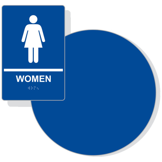 White on Blue California Title 24 Women's Restroom Sign Set RRE-125_DC_Title24Set_White_on_Blue