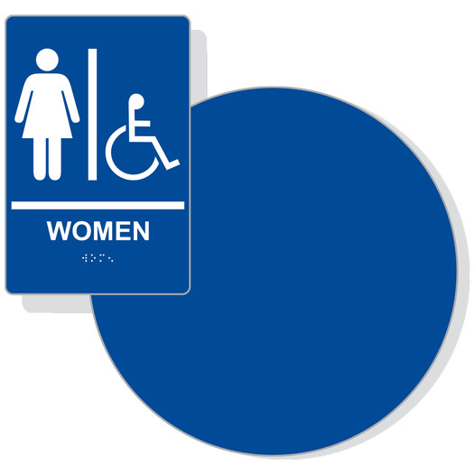 Blue on White California Title 24 Accessible Women's Restroom Sign Set RRE-130_DC_Title24Set_White_on_Blue