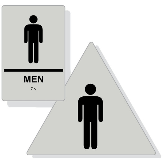 Pearl Gray ADA Braille MEN Restroom Sign Set with Symbol RRE-145_DTS_Set_Black_on_PearlGray