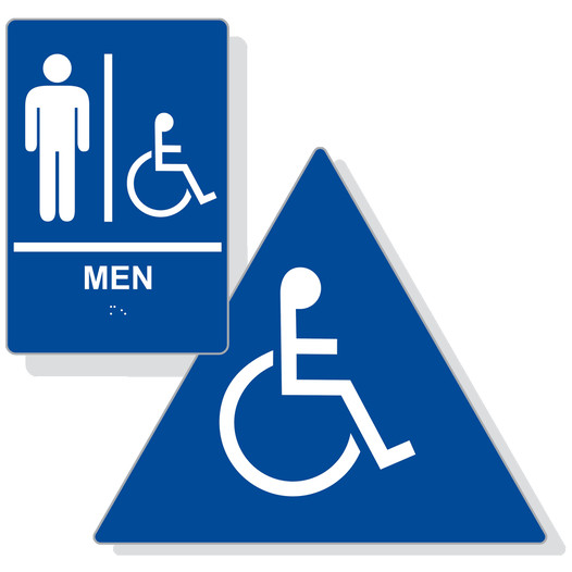 Blue ADA Braille Accessible MEN Restroom Sign Set RRE-150_190_DTS_Set_White_on_Blue